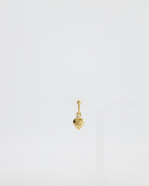 Chanel 24P Gold Heart Pendant Earrings with CC Logo & Crystal Details