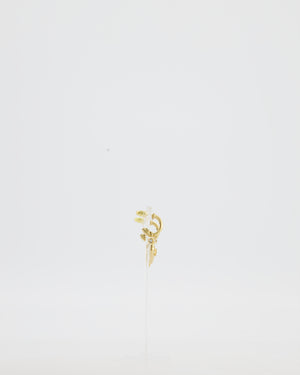 Chanel 24P Gold Heart Pendant Earrings with CC Logo & Crystal Details