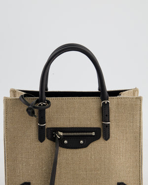 Balenciaga Beige Canvas Mini Papier A4 Tote Bag with a Black Trim and Silver Hardware