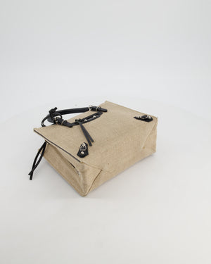 Balenciaga Beige Canvas Mini Papier A4 Tote Bag with a Black Trim and Silver Hardware