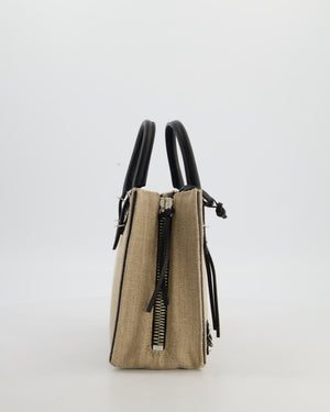 Balenciaga Beige Canvas Mini Papier A4 Tote Bag with a Black Trim and Silver Hardware