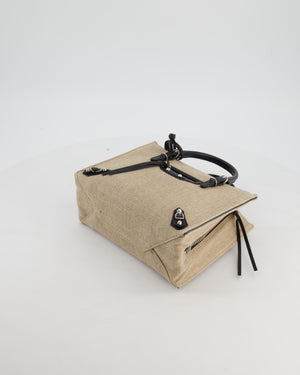 Balenciaga Beige Canvas Mini Papier A4 Tote Bag with a Black Trim and Silver Hardware