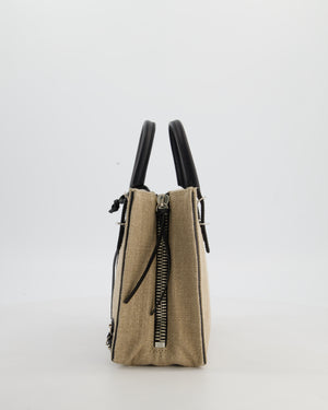 Balenciaga Beige Canvas Mini Papier A4 Tote Bag with a Black Trim and Silver Hardware