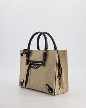 Balenciaga Beige Canvas Mini Papier A4 Tote Bag with a Black Trim and Silver Hardware