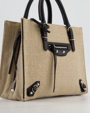 Balenciaga Beige Canvas Mini Papier A4 Tote Bag with a Black Trim and Silver Hardware