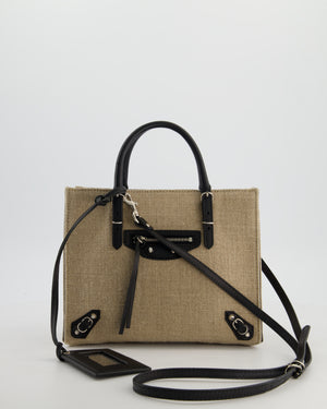 Balenciaga Beige Canvas Mini Papier A4 Tote Bag with a Black Trim and Silver Hardware