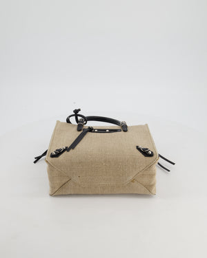 Balenciaga Beige Canvas Mini Papier A4 Tote Bag with a Black Trim and Silver Hardware
