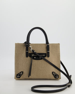 Balenciaga Beige Canvas Mini Papier A4 Tote Bag with a Black Trim and Silver Hardware