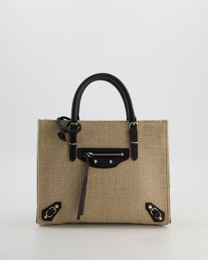 Balenciaga Beige Canvas Mini Papier A4 Tote Bag with a Black Trim and Silver Hardware