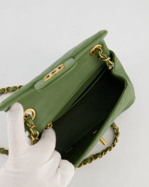 Chanel Olive Green Chevron Lambskin Leather Mini Square Classic Flap Bag with Gold Hardware