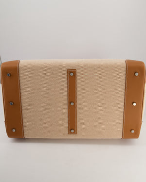 *RARE* Hermès Haut à Courroies HAC 50 Bag in Gold Evercolour Leather &  Écru/Beige Toile Cross Canvas with Palladium Hardware