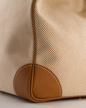 *RARE* Hermès Haut à Courroies HAC 50 Bag in Gold Evercolour Leather &  Écru/Beige Toile Cross Canvas with Palladium Hardware