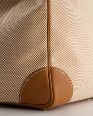 *RARE* Hermès Haut à Courroies HAC 50 Bag in Gold Evercolour Leather &  Écru/Beige Toile Cross Canvas with Palladium Hardware
