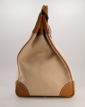 *RARE* Hermès Haut à Courroies HAC 50 Bag in Gold Evercolour Leather &  Écru/Beige Toile Cross Canvas with Palladium Hardware