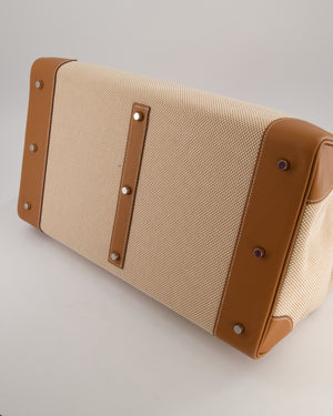 *RARE* Hermès Haut à Courroies HAC 50 Bag in Gold Evercolour Leather &  Écru/Beige Toile Cross Canvas with Palladium Hardware