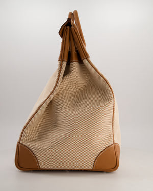 *RARE* Hermès Haut à Courroies HAC 50 Bag in Gold Evercolour Leather &  Écru/Beige Toile Cross Canvas with Palladium Hardware