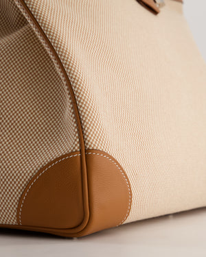 *RARE* Hermès Haut à Courroies HAC 50 Bag in Gold Evercolour Leather &  Écru/Beige Toile Cross Canvas with Palladium Hardware