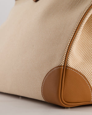 *RARE* Hermès Haut à Courroies HAC 50 Bag in Gold Evercolour Leather &  Écru/Beige Toile Cross Canvas with Palladium Hardware