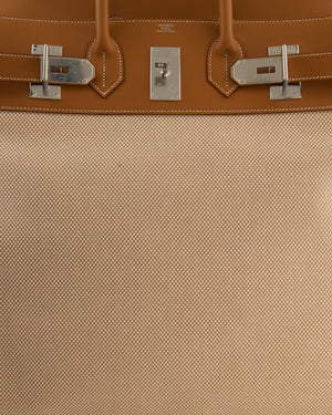 *RARE* Hermès Haut à Courroies HAC 50 Bag in Gold Evercolour Leather &  Écru/Beige Toile Cross Canvas with Palladium Hardware