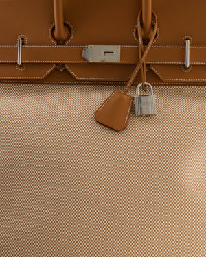 *RARE* Hermès Haut à Courroies HAC 50 Bag in Gold Evercolour Leather &  Écru/Beige Toile Cross Canvas with Palladium Hardware