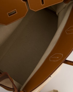 *RARE* Hermès Haut à Courroies HAC 50 Bag in Gold Evercolour Leather &  Écru/Beige Toile Cross Canvas with Palladium Hardware
