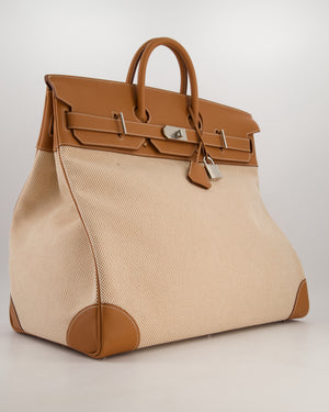 *RARE* Hermès Haut à Courroies HAC 50 Bag in Gold Evercolour Leather &  Écru/Beige Toile Cross Canvas with Palladium Hardware