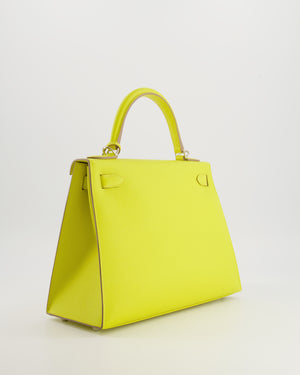 Hermès Kelly 28 Sellier Bag in Lime Epsom Leather with Palladium Hardware