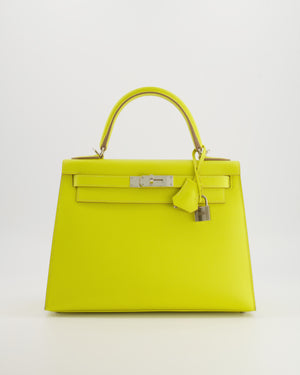 Hermès Kelly 28 Sellier Bag in Lime Epsom Leather with Palladium Hardware