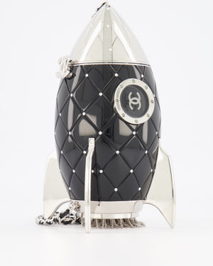 *COLLECTOR'S PIECE* Chanel FW17 Runway Black Plexiglass Rocket Ship Bag with Silver Hardware and Crystal Details