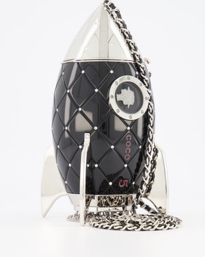 *COLLECTOR'S PIECE* Chanel FW17 Runway Black Plexiglass Rocket Ship Bag with Silver Hardware and Crystal Details