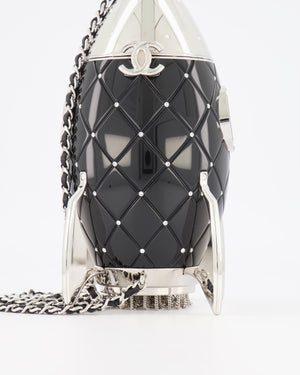 *COLLECTOR'S PIECE* Chanel FW17 Runway Black Plexiglass Rocket Ship Bag with Silver Hardware and Crystal Details