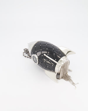 *COLLECTOR'S PIECE* Chanel FW17 Runway Black Plexiglass Rocket Ship Bag with Silver Hardware and Crystal Details