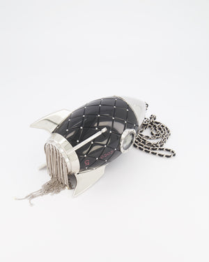 *COLLECTOR'S PIECE* Chanel FW17 Runway Black Plexiglass Rocket Ship Bag with Silver Hardware and Crystal Details