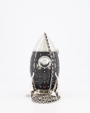 *COLLECTOR'S PIECE* Chanel FW17 Runway Black Plexiglass Rocket Ship Bag with Silver Hardware and Crystal Details