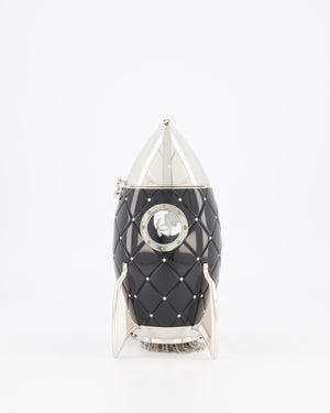 *COLLECTOR'S PIECE* Chanel FW17 Runway Black Plexiglass Rocket Ship Bag with Silver Hardware and Crystal Details