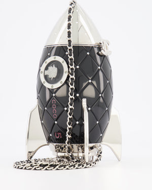 *COLLECTOR'S PIECE* Chanel FW17 Runway Black Plexiglass Rocket Ship Bag with Silver Hardware and Crystal Details
