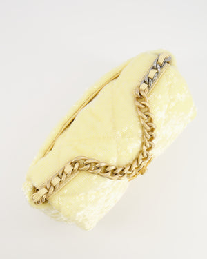 *HOT* Chanel Cruise 2021 Medium 19 Flap Bag in Light Yellow Sequins with Tricolour Antique Gold, Antique Silver and Silver Hardware