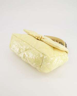 *HOT* Chanel Cruise 2021 Medium 19 Flap Bag in Light Yellow Sequins with Tricolour Antique Gold, Antique Silver and Silver Hardware