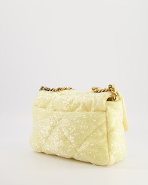 *HOT* Chanel Cruise 2021 Medium 19 Flap Bag in Light Yellow Sequins with Tricolour Antique Gold, Antique Silver and Silver Hardware