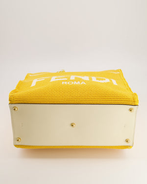 Fendi Sunshine Tote Bag in Yellow and White Crochet Canvas with Gold Hardware