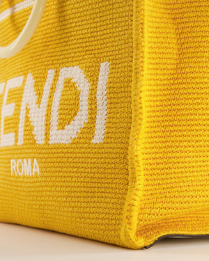 Fendi Sunshine Tote Bag in Yellow and White Crochet Canvas with Gold Hardware