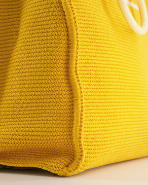 Fendi Sunshine Tote Bag in Yellow and White Crochet Canvas with Gold Hardware