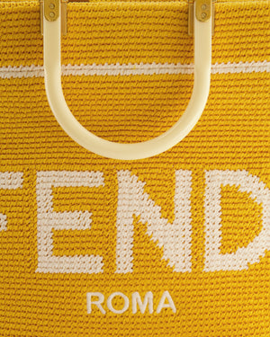 Fendi Sunshine Tote Bag in Yellow and White Crochet Canvas with Gold Hardware