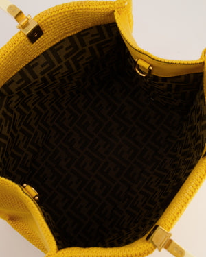Fendi Sunshine Tote Bag in Yellow and White Crochet Canvas with Gold Hardware