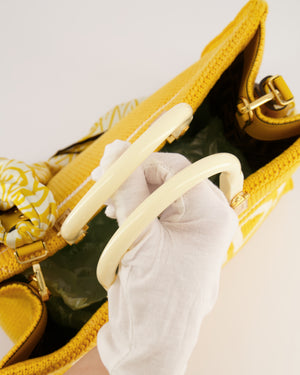Fendi Sunshine Tote Bag in Yellow and White Crochet Canvas with Gold Hardware