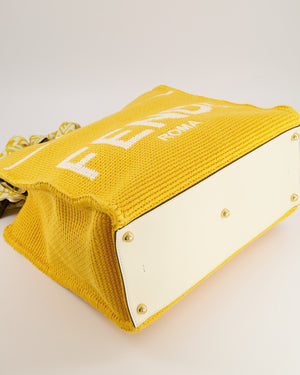 Fendi Sunshine Tote Bag in Yellow and White Crochet Canvas with Gold Hardware
