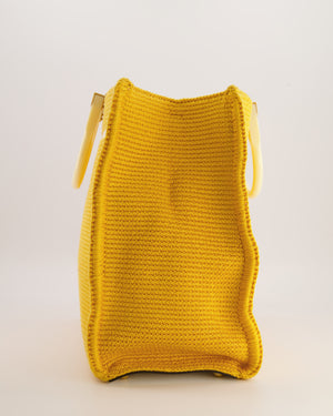 Fendi Sunshine Tote Bag in Yellow and White Crochet Canvas with Gold Hardware