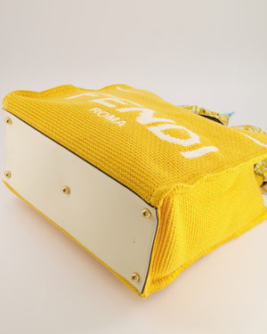 Fendi Sunshine Tote Bag in Yellow and White Crochet Canvas with Gold Hardware