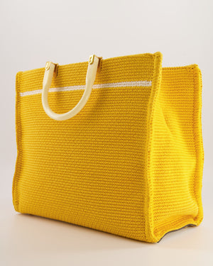 Fendi Sunshine Tote Bag in Yellow and White Crochet Canvas with Gold Hardware