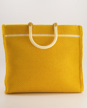 Fendi Sunshine Tote Bag in Yellow and White Crochet Canvas with Gold Hardware
